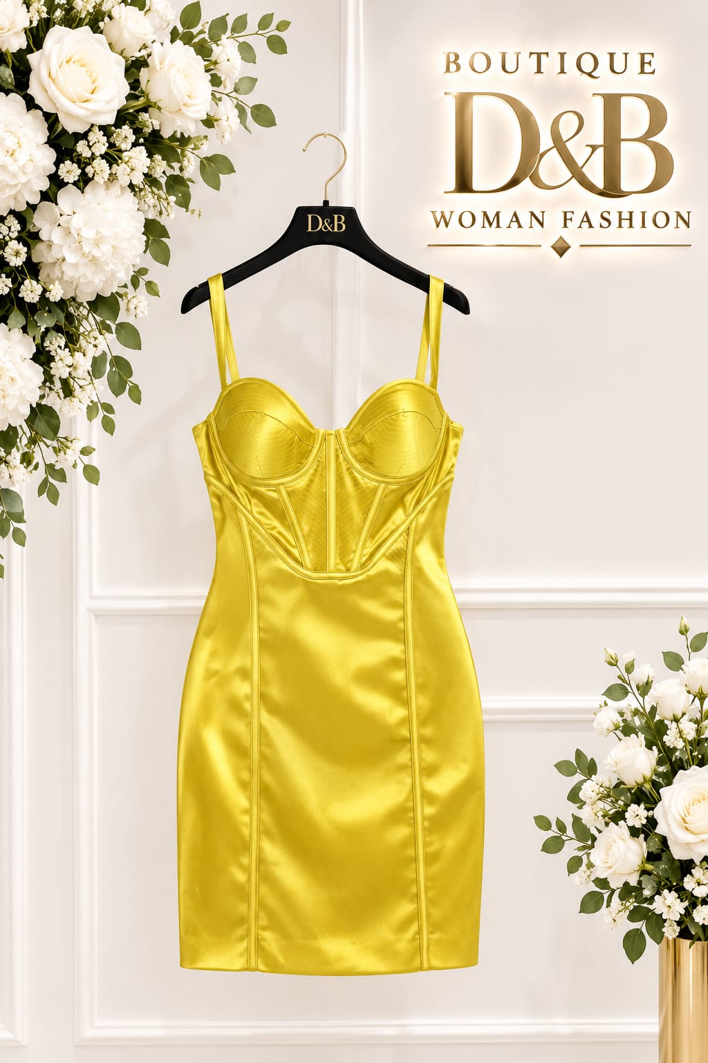 Abito giallo Guess in raso con corpetto a bustier