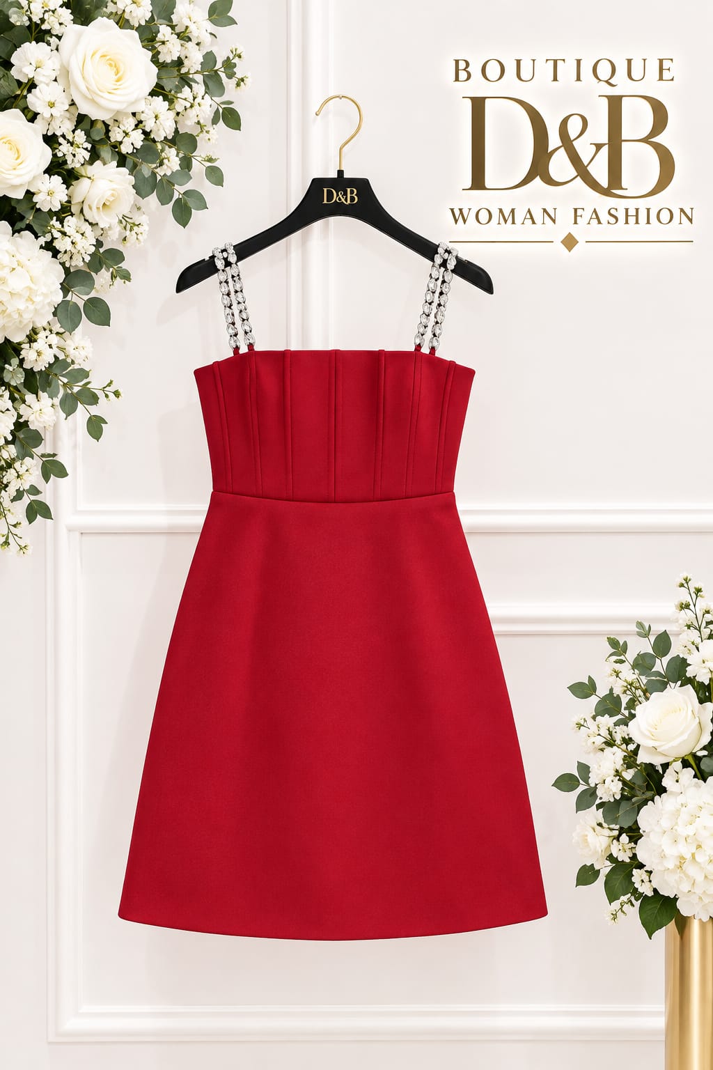 Abito rosso Guess corto con spalline gioiello