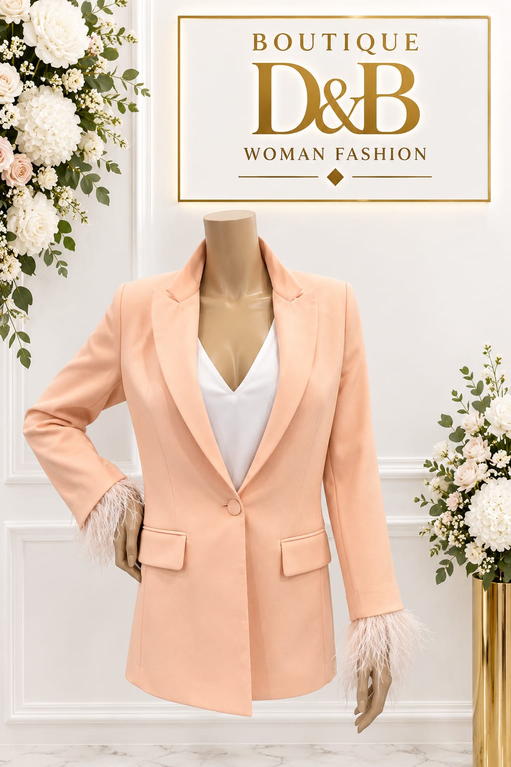 Blazer pesca Nenette Berry con piume ai polsi