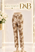 Pantalone jacquard oro con fiori damascati