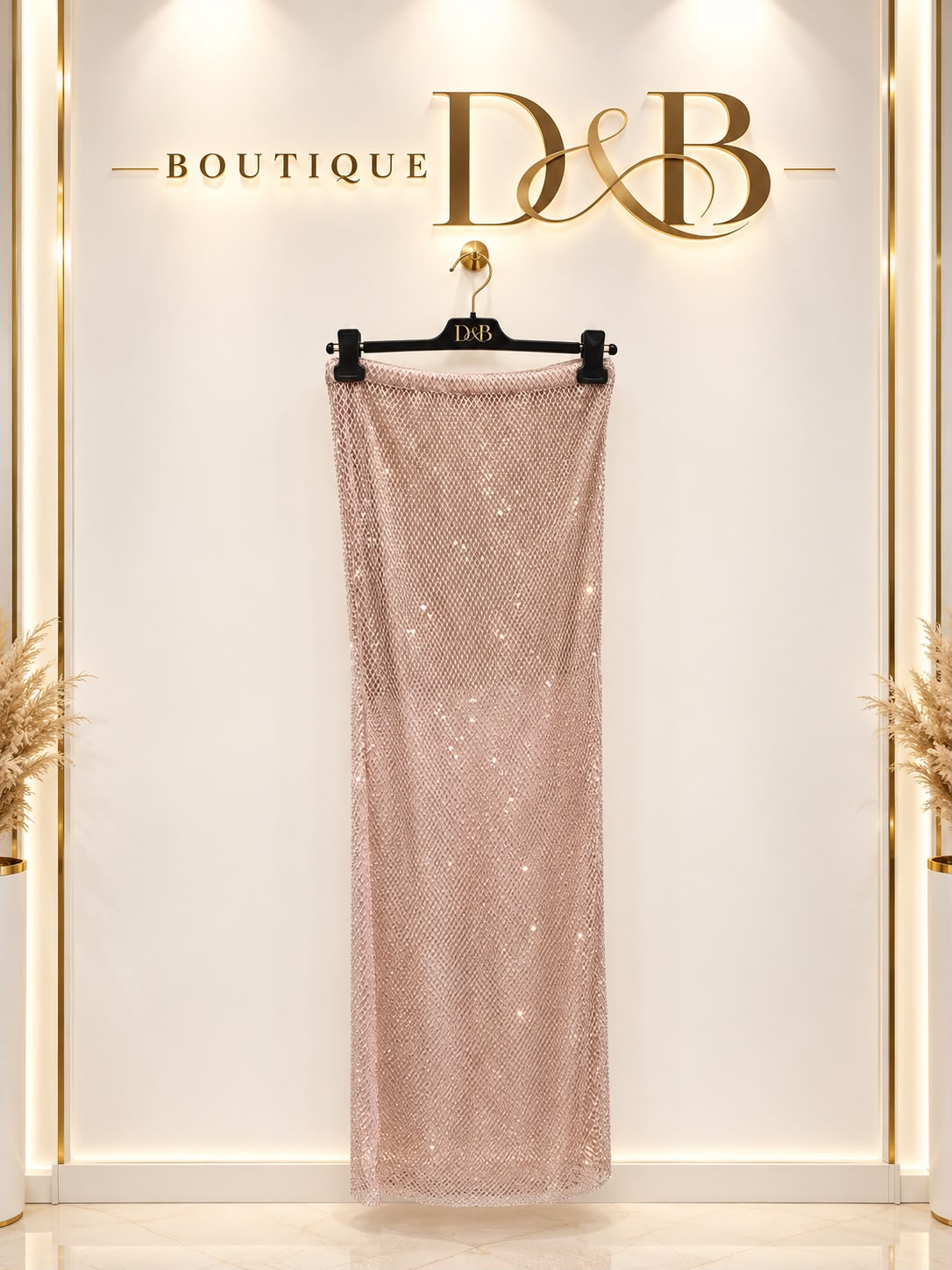Gonna lunga rosa orchidea in rete con strass