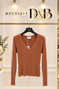 Maglia cammello Nenette a costine scollo a V