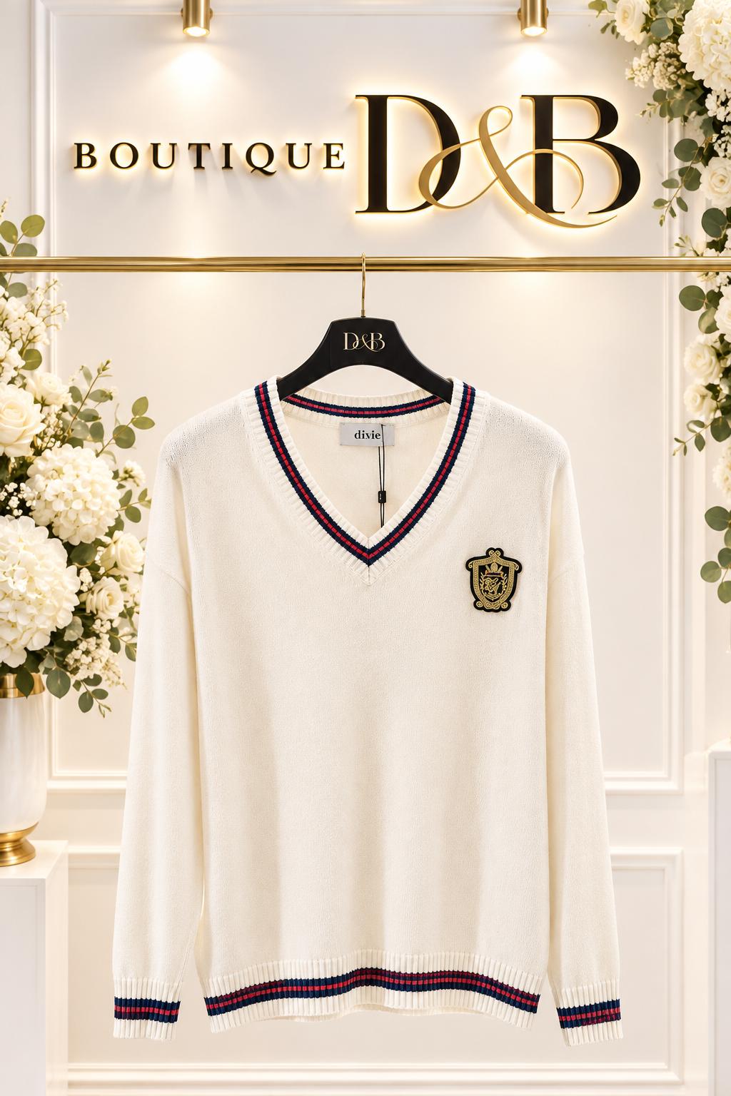 Maglione panna Dixie scollo a V stile college