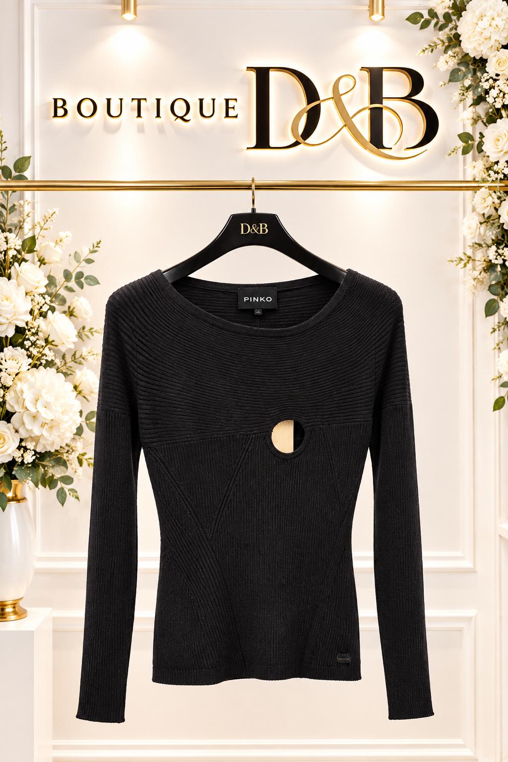 Maglia nera PINKO a costine con dettaglio gioiello